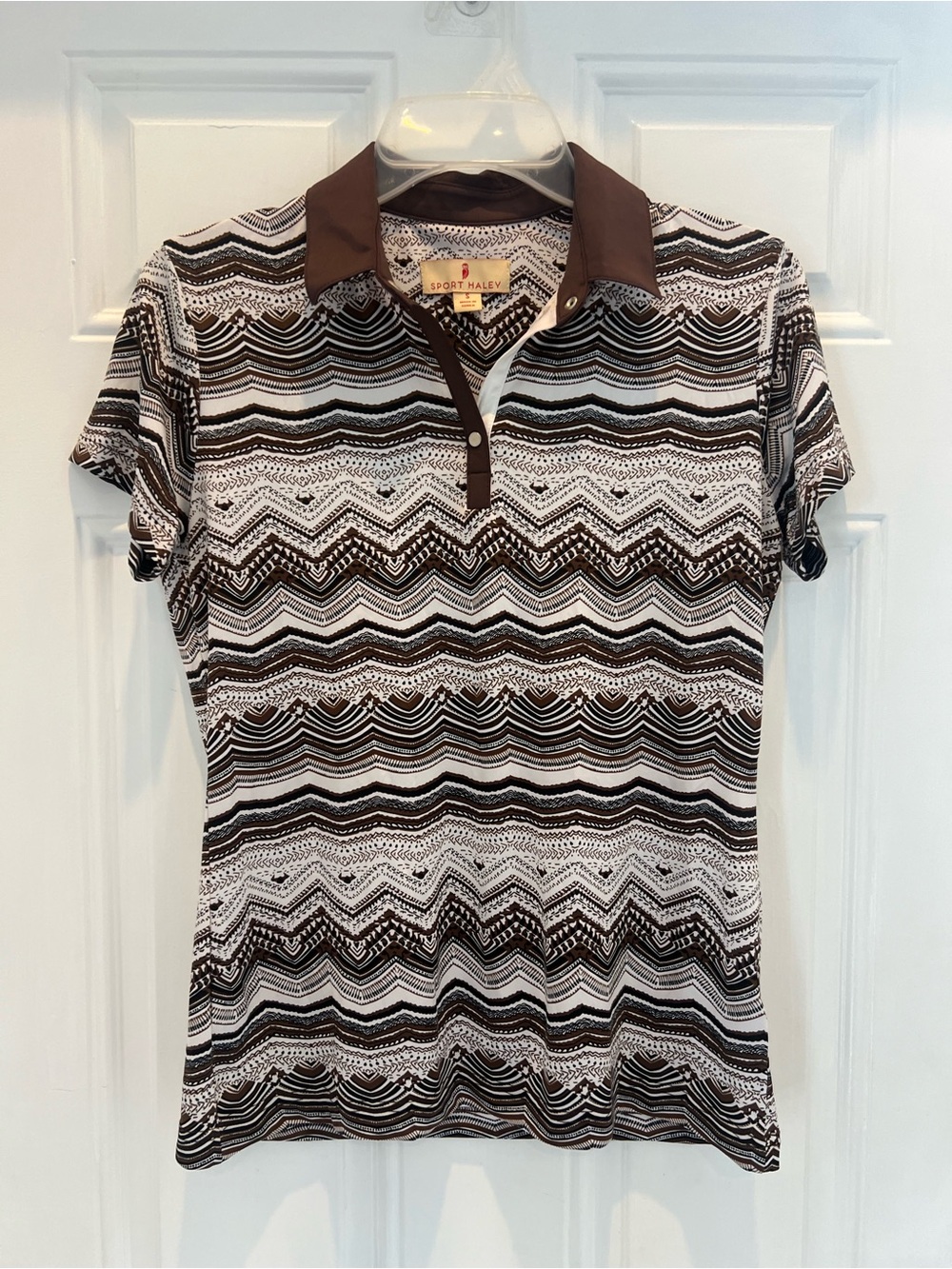 Sport Haley womens golf shirt size S athletic Shirt Sleeve Brown/White # 959